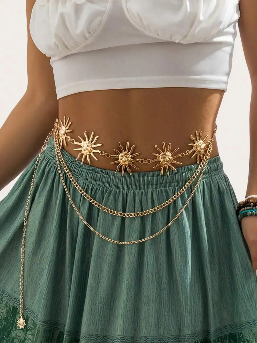 1pc Women's Fashionable Gold Metallic Sunflower Chain Waist Belt, Casual Tassel Flower Body Chain Accessory Fall, Autumn, Hallow
1pc Women's Fashionable Gold Metallic Sunflower Chain Waist Belt, Casual Tassel Flower Body Chain Accessory Fall, Autumn, Hallow