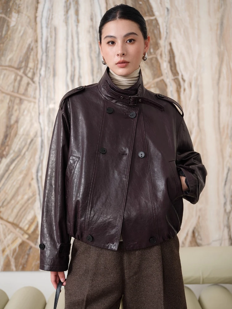 Casual Short Genuine Leather Jackets for Women Spring Autumn Simple Stand Collar Double Breasted Oil Wax Real Sheepskin Coat
Casual Short Genuine Leather Jackets for Women Spring Autumn Simple Stand Collar Double Breasted Oil Wax Real Sheepskin Coat