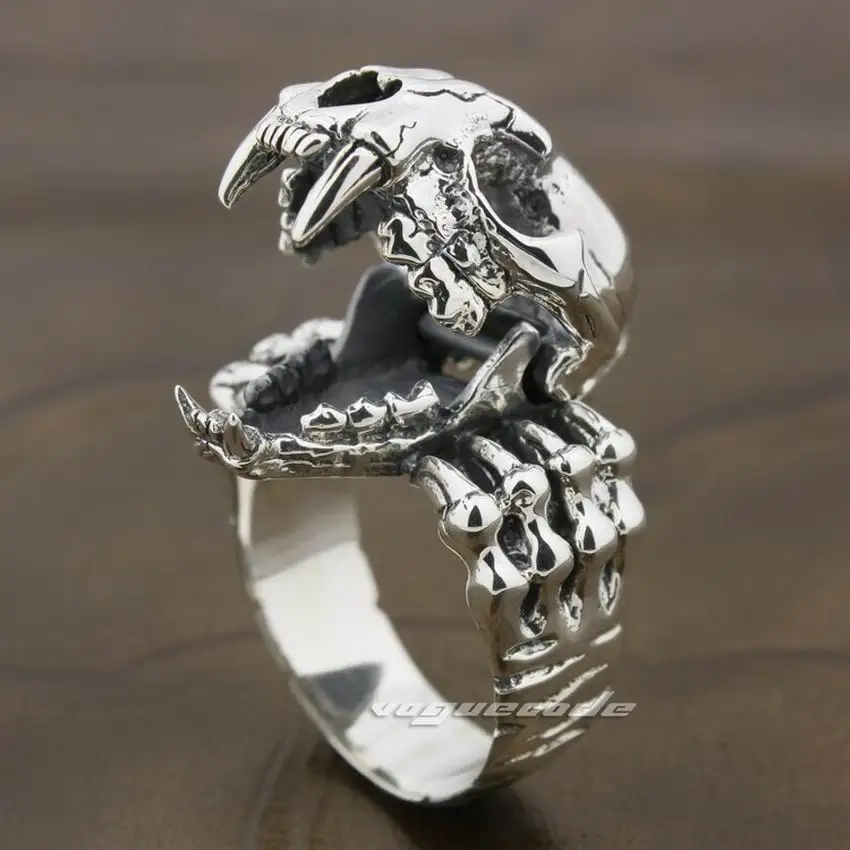Открывающееся кольцо из стерлингового серебра 925 пробы с тигровым черепом, байкерские ювелирные изделия в стиле панк 8D003, размер США 9,5 
Открывающееся кольцо из стерлингового серебра 925 пробы с тигровым черепом, байкерские ювелирные изделия в стиле панк 8D003, размер США 9,5