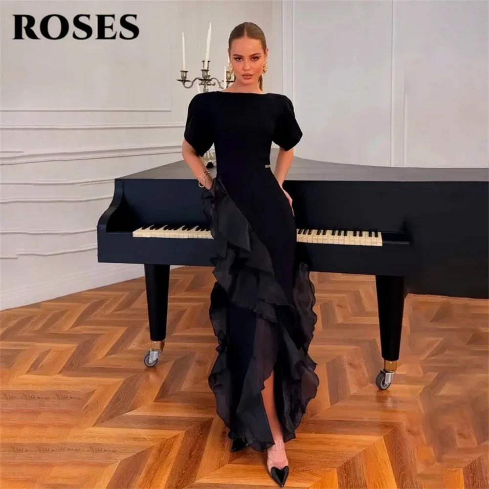 ROSES Black Prom Dresses Round Neck Off the Shoulder Evening Dresses Wrap Hips Wave Hem Party Dress Robe De Soirée Customized
ROSES Black Prom Dresses Round Neck Off the Shoulder Evening Dresses Wrap Hips Wave Hem Party Dress Robe De Soirée Customized