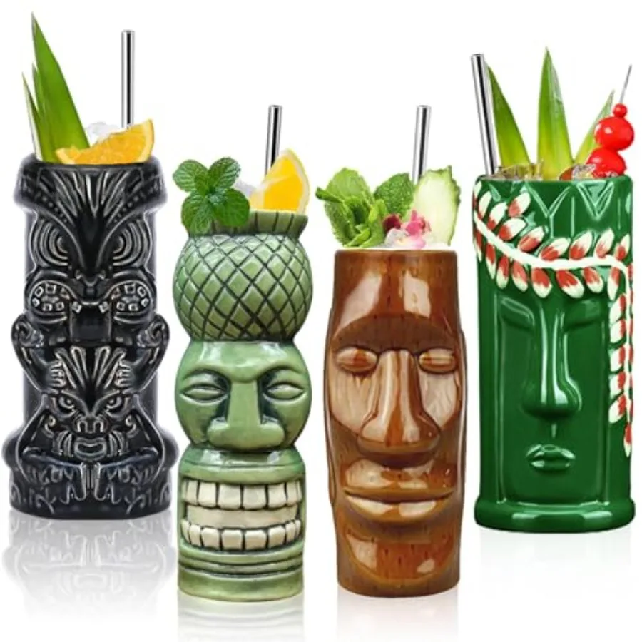 Tiki Mugs Cocktail Set of 4 - Large Ceramic Hawaiian Party Mugs Drinkware, Cute Exotic Cocktail Glasses, Tiki Bar Professional
Tiki Mugs Cocktail Set of 4 - Large Ceramic Hawaiian Party Mugs Drinkware, Cute Exotic Cocktail Glasses, Tiki Bar Professional