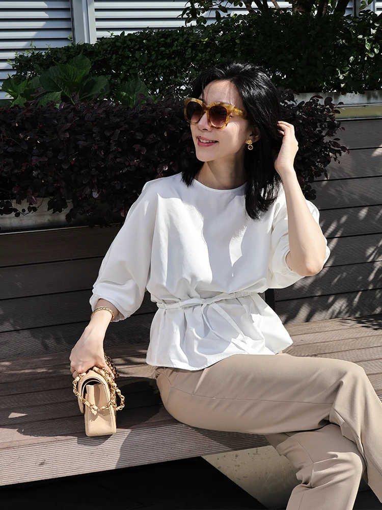 Женская блузка ZINCCA из чистого хлопка с круглым вырезом и поясом, свободного кроя, в японском стиле, с рукавом 3/4, из аммиачного хлопка, художественный дизайн
Женская блузка ZINCCA из чистого хлопка с круглым вырезом и поясом, свободного кроя, в японском стиле, с рукавом 3/4, из аммиачного хлопка, художественный дизайн