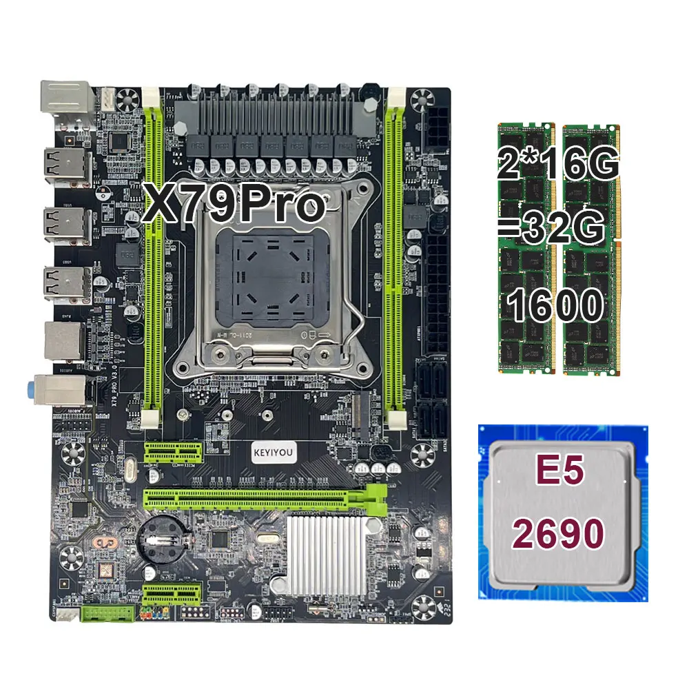 KEYIYOU LGA 2011 X79 pro Motherboard with XEON 2690 2*16 = 32GB DDR3 1600MHZ REG ECC RAM Memory Combo Kit Set NVME SATA Serve
KEYIYOU LGA 2011 X79 pro Motherboard with XEON 2690 2*16 = 32GB DDR3 1600MHZ REG ECC RAM Memory Combo Kit Set NVME SATA Serve