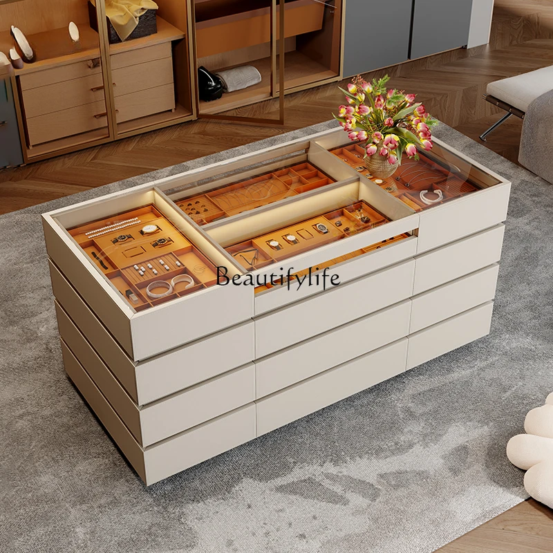 Light luxury cloakroom mid-island cabinet multi-functional glass storage jewelry display cabinet customization
Light luxury cloakroom mid-island cabinet multi-functional glass storage jewelry display cabinet customization