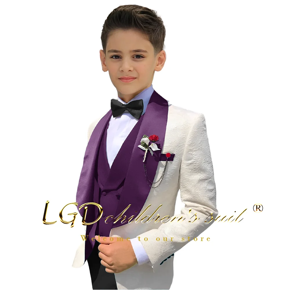 Children's wedding suit dress 3 piece set, custom boys ivory white floral jacket fashion vest shawl collar black pants suit
Children's wedding suit dress 3 piece set, custom boys ivory white floral jacket fashion vest shawl collar black pants suit