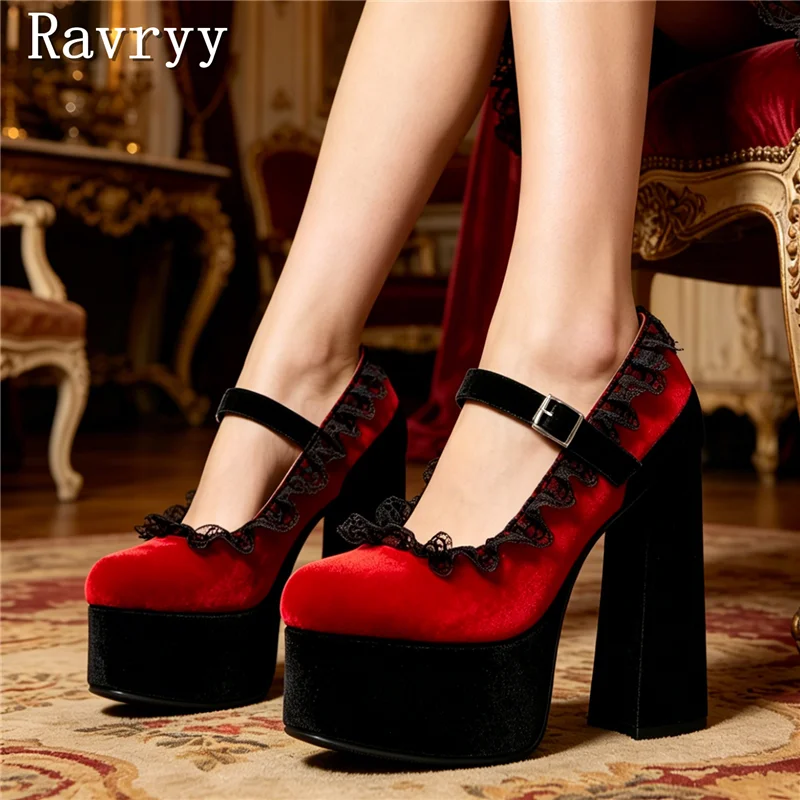 Women Red Velvet Gothic Mary Jane Platform Pumps Black Lace Trim Chunky Heel Retro Lolita Style Shoes for Cosplay, Party
Women Red Velvet Gothic Mary Jane Platform Pumps Black Lace Trim Chunky Heel Retro Lolita Style Shoes for Cosplay, Party
