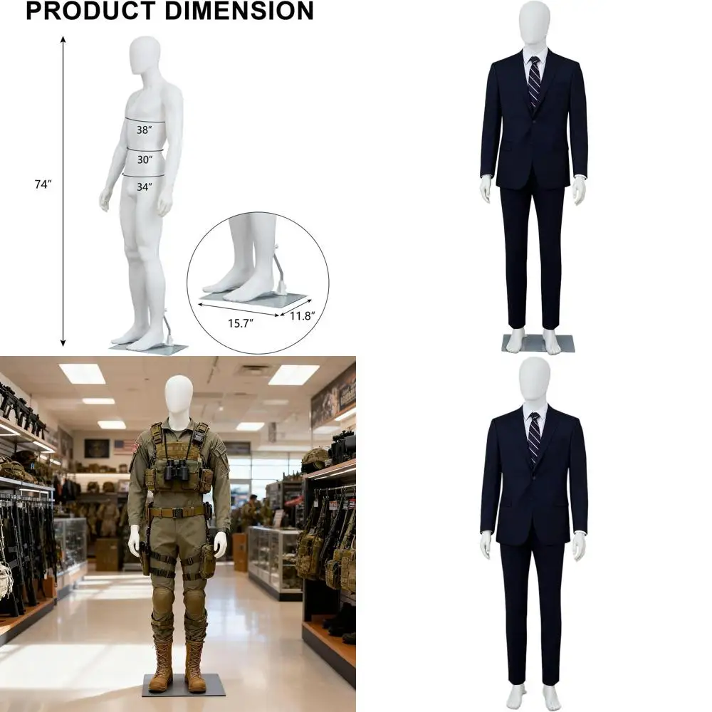 Adjustable Full Body Male Mannequin with Detachable Parts and Metal Base, 73 Tall
Adjustable Full Body Male Mannequin with Detachable Parts and Metal Base, 73 Tall