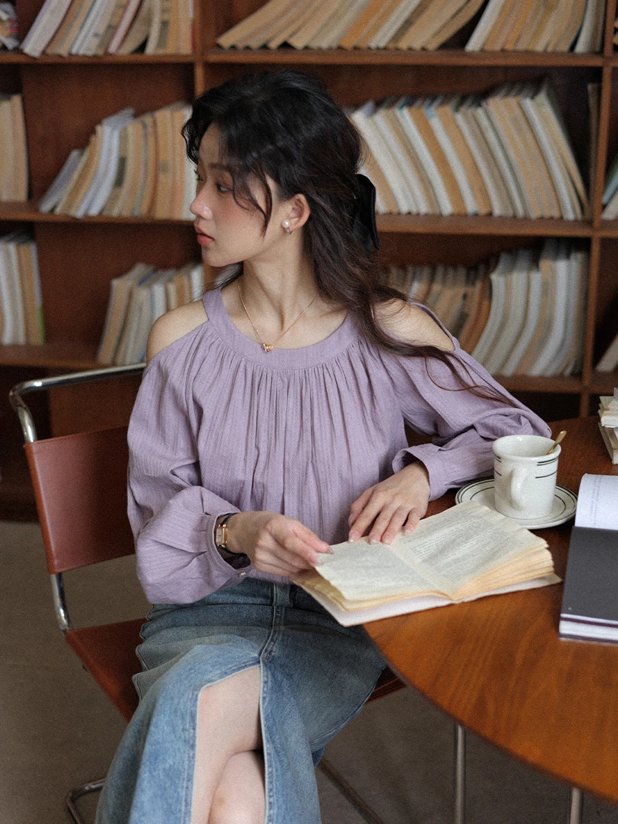 Retro Design Long Sleeve Shoulder Bared Shirt for Women Summer Gauze Elegant Quality French Style Loose Fit Cotton Top
Retro Design Long Sleeve Shoulder Bared Shirt for Women Summer Gauze Elegant Quality French Style Loose Fit Cotton Top