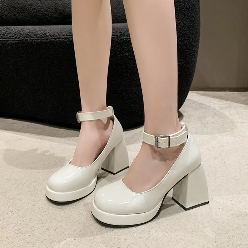 Autumn women's super high heel thick heel Ma Lizhen single shoes fashion bare belt buttons
Autumn women's super high heel thick heel Ma Lizhen single shoes fashion bare belt buttons