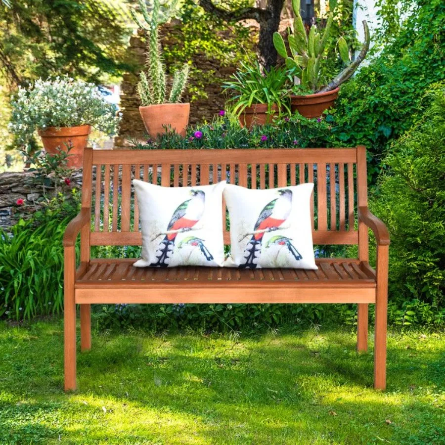 Garden bench for two persons, solid wood construction, natural wood color, ergonomic curved backrest and wide armrests for enha
Garden bench for two persons, solid wood construction, natural wood color, ergonomic curved backrest and wide armrests for enha
