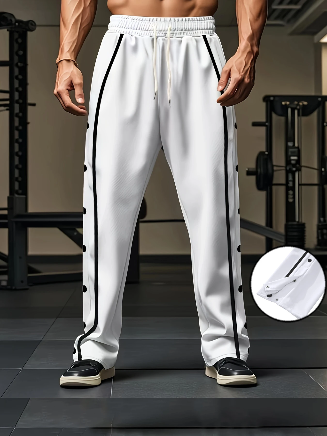 Men's Color-Block Striped Elastic Waist Sport Pants Button Detail Comfortable Fitness Training Fashionable Casual Trousers 
Men's Color-Block Striped Elastic Waist Sport Pants Button Detail Comfortable Fitness Training Fashionable Casual Trousers