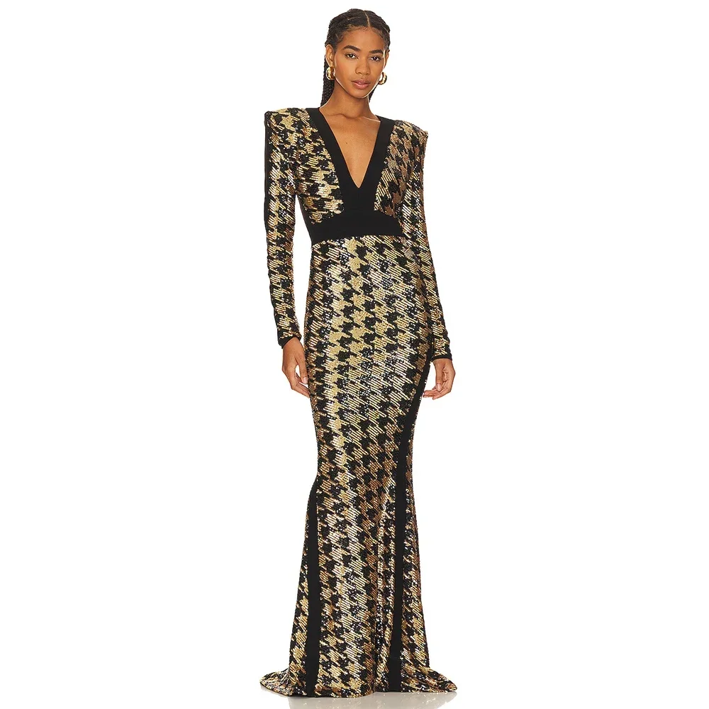 2024 New Women's Fashion Sexy Sequins Deep V-neck Long sleeved Floor length Dress Bodycon Celebrity Party Runway Evening Dress
2024 New Women's Fashion Sexy Sequins Deep V-neck Long sleeved Floor length Dress Bodycon Celebrity Party Runway Evening Dress