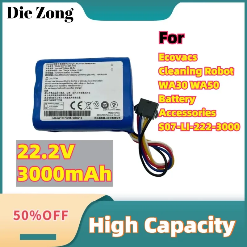 New For Ecovacs Cleaning Robot WA30 WA50 Battery Accessories S07-LI-222-3000 22.2V 3000mAh Rechargeable Battery
New For Ecovacs Cleaning Robot WA30 WA50 Battery Accessories S07-LI-222-3000 22.2V 3000mAh Rechargeable Battery