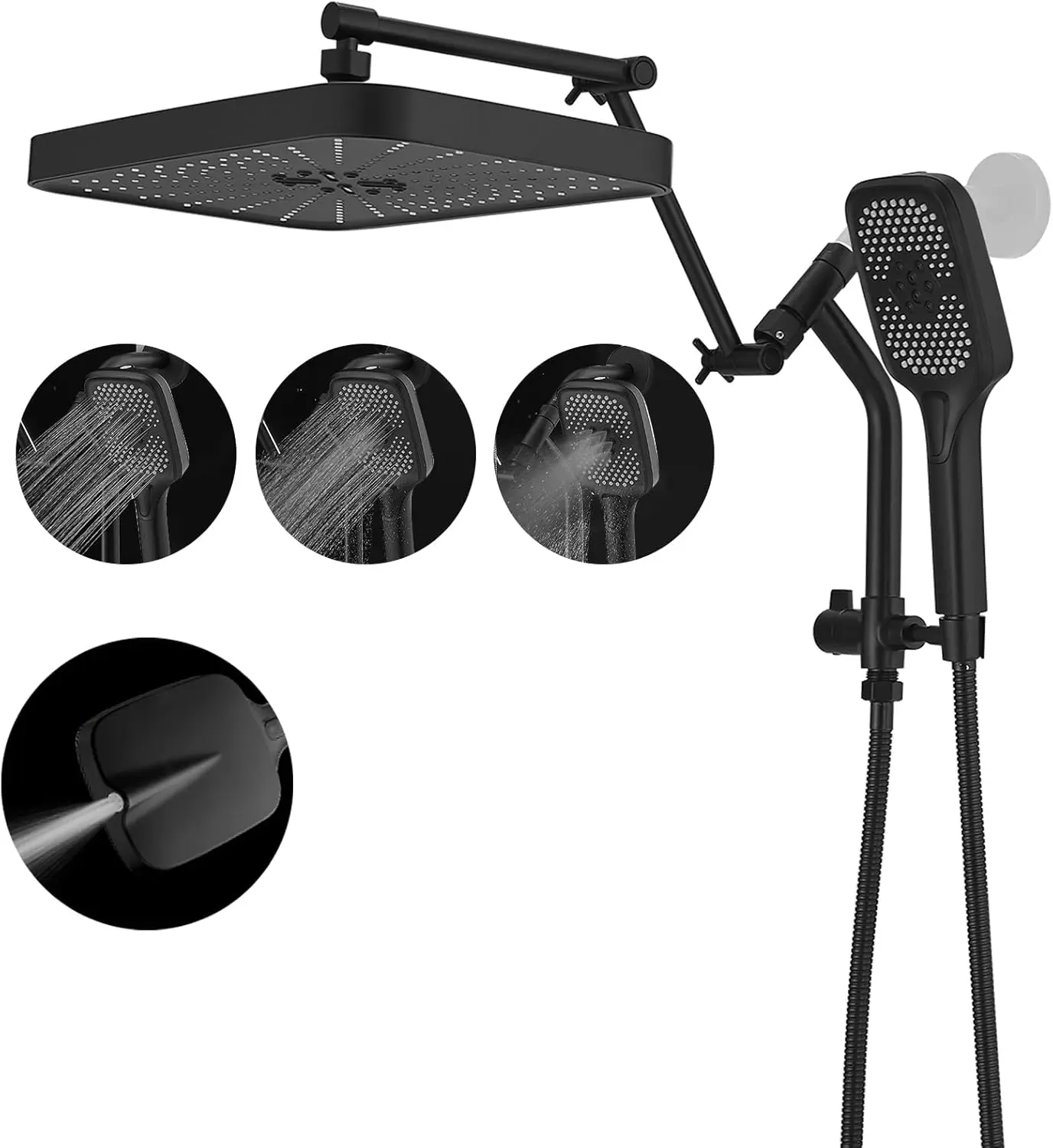 14" High Pressure Rain Shower Head with Handheld Spray Combo, 3+1 Settings, Adjustable Height & Angle in Matte Black
14" High Pressure Rain Shower Head with Handheld Spray Combo, 3+1 Settings, Adjustable Height & Angle in Matte Black