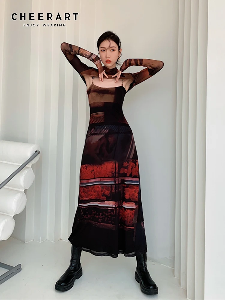 CHEERART 2 Piece Mesh Long Sleeve Punk Dress Women Turtleneck Long Midi Bodycon Ladies Dress Runway Fashion Designer Clothes
CHEERART 2 Piece Mesh Long Sleeve Punk Dress Women Turtleneck Long Midi Bodycon Ladies Dress Runway Fashion Designer Clothes