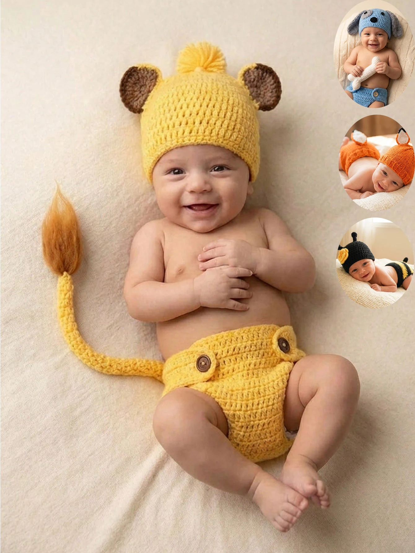 Newborn Baby Lion Photography Props Outfit Handmade Crochet Knit Puppy Bee Fox Costume Set Infant Boy Girl Hat Diaper Cover Suit
Newborn Baby Lion Photography Props Outfit Handmade Crochet Knit Puppy Bee Fox Costume Set Infant Boy Girl Hat Diaper Cover Suit