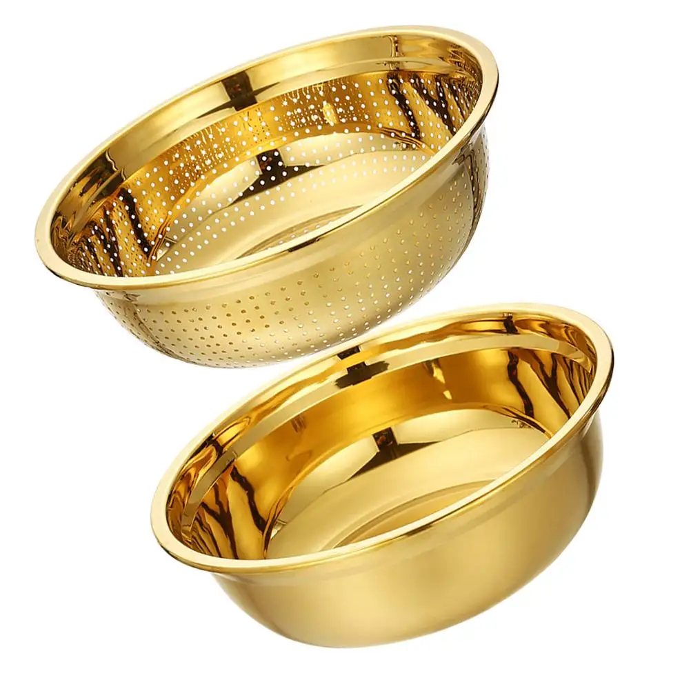 2pcs 16cm Golden Stainless Steel Colander Bowl Mesh Strainer Basket Drainer Rice Washing Fruit Vegetable Kitchen Food Storage
2pcs 16cm Golden Stainless Steel Colander Bowl Mesh Strainer Basket Drainer Rice Washing Fruit Vegetable Kitchen Food Storage