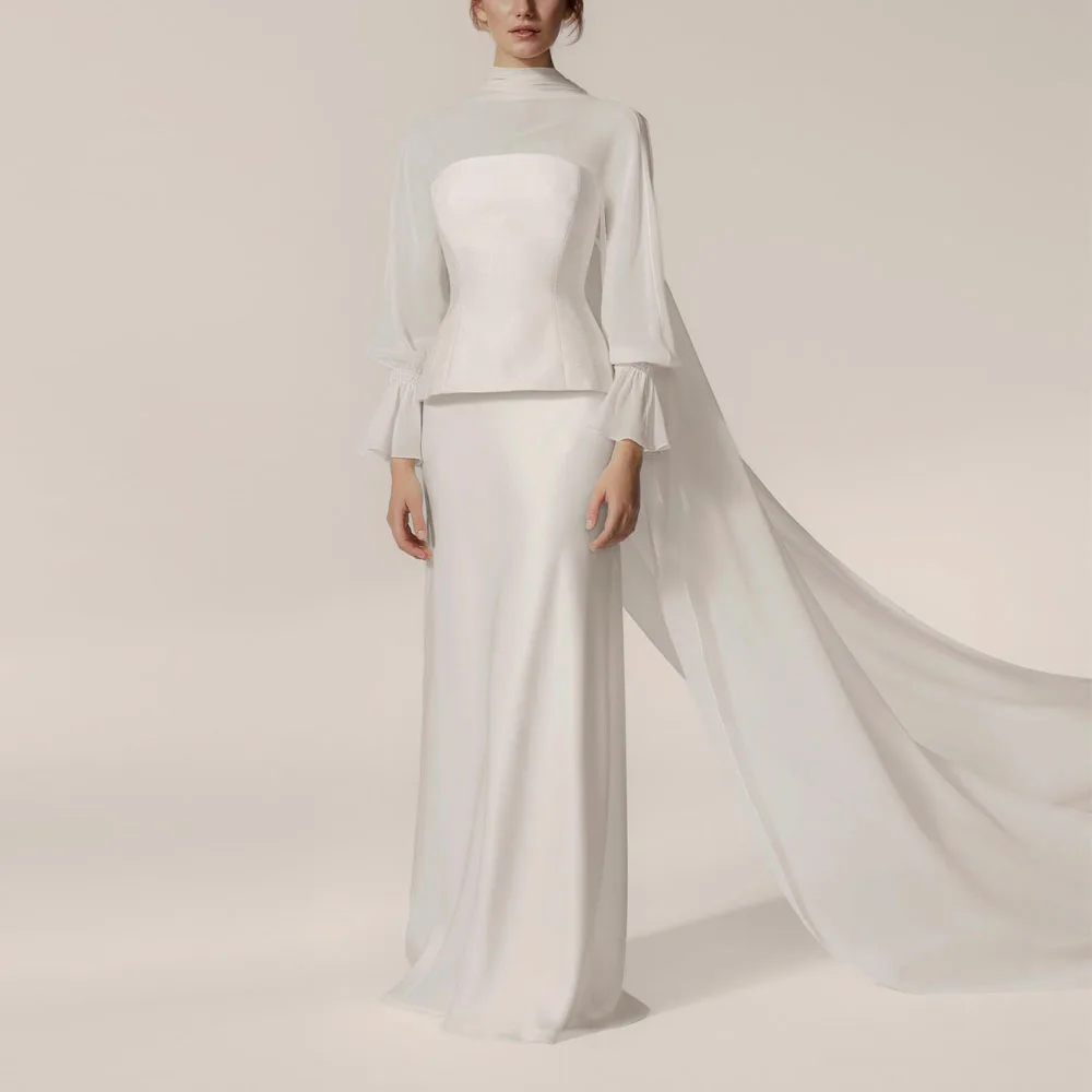 Customized White Two-Piece Modest Evening Dress Removable Chiffon Cape Sleeve Strapless Satin Formal Occasion Dresses
Customized White Two-Piece Modest Evening Dress Removable Chiffon Cape Sleeve Strapless Satin Formal Occasion Dresses