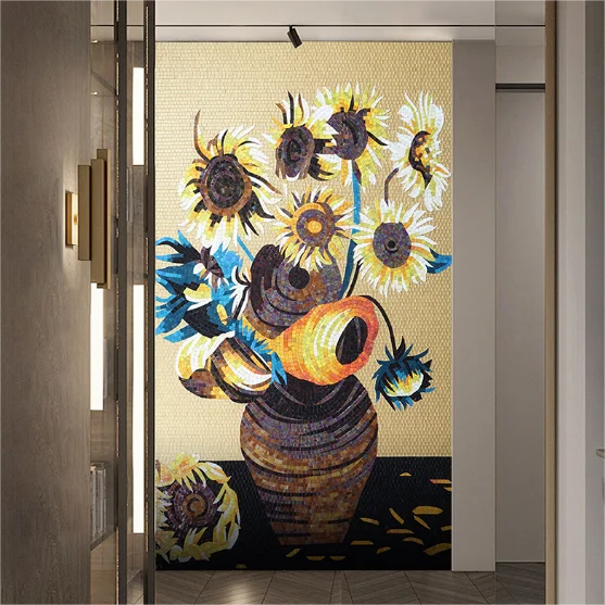 Hand cut colorful flower pattern art glass mosaic tile mural design for wall decorate
Hand cut colorful flower pattern art glass mosaic tile mural design for wall decorate