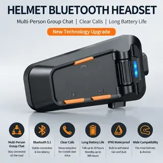 Motorcycle Helmet Bluetooth Headset Waterproof Multi-Rider Intercom System for Group Chat Long Range Communication