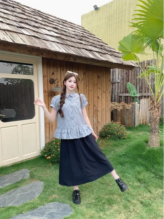 plus Size Casual Outfit Summer New Design Waist-Cinching Bubble Sleeve Plaid Shirt High Waist A-line Dress Two-Piece Set
plus Size Casual Outfit Summer New Design Waist-Cinching Bubble Sleeve Plaid Shirt High Waist A-line Dress Two-Piece Set