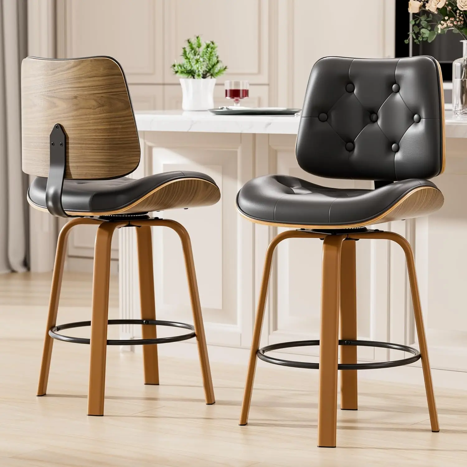 Black Bar Stools Set of 2, 26 Inch Counter Height Stools for Kitchen Island, Swivel Barstools with Bentwood Back and Metal Legs,
Black Bar Stools Set of 2, 26 Inch Counter Height Stools for Kitchen Island, Swivel Barstools with Bentwood Back and Metal Legs,
