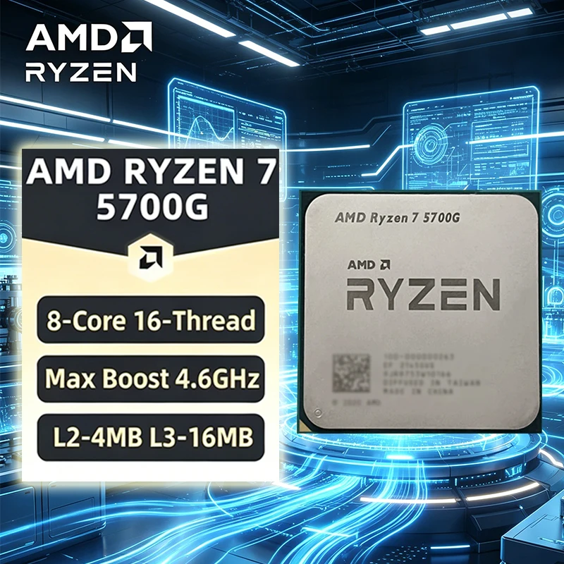 AMD Ryzen 7 5700G CPU AMD R7 5700G Processor 4.6GHz 8-Core 16-Thread 16MB Cache Socket AM4 Desktop Gaming CPU Radeon Graphics