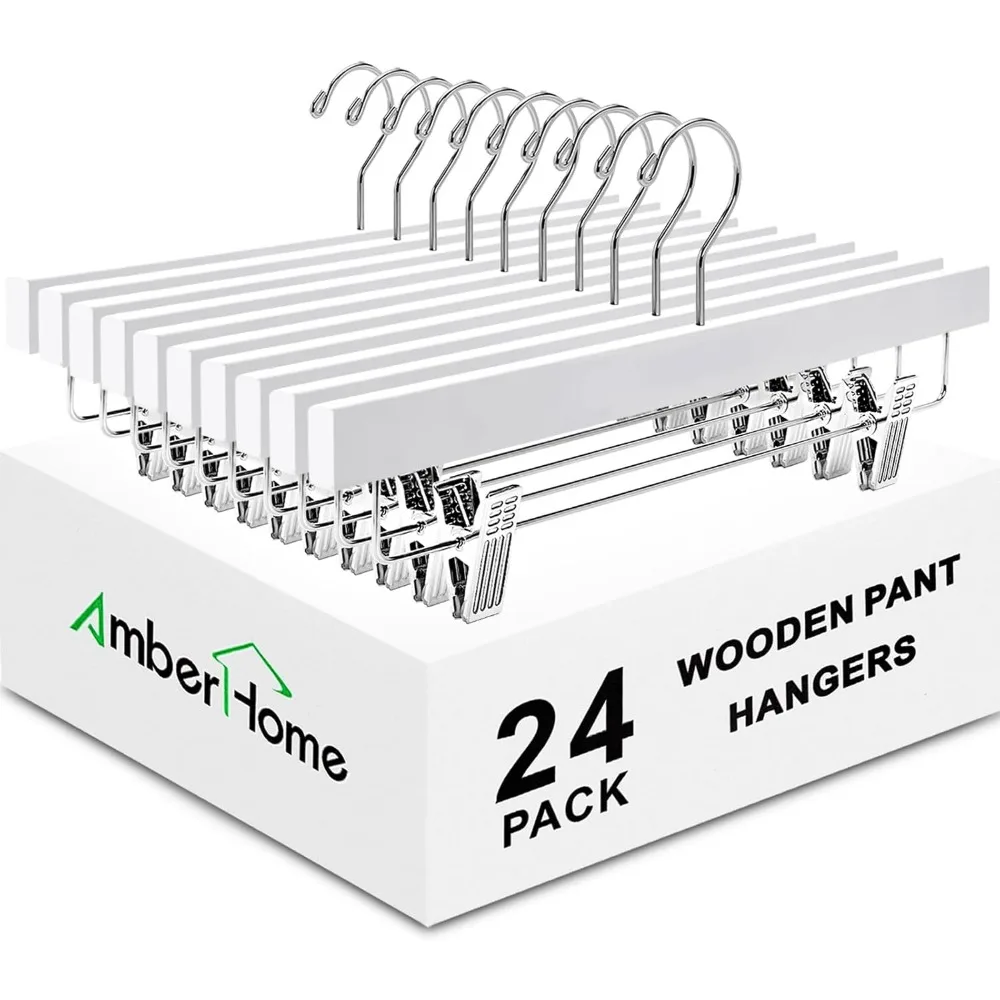 24 Pack White Wooden Pants Hangers with Adjustable Clips for Skirts Trousers Jeans Slacks Shorts 14 Inch
24 Pack White Wooden Pants Hangers with Adjustable Clips for Skirts Trousers Jeans Slacks Shorts 14 Inch