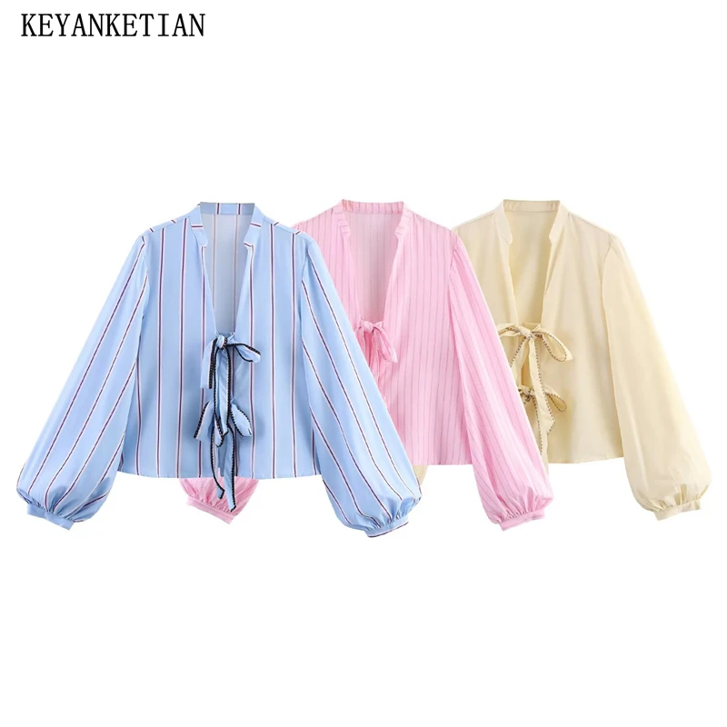 KEYANKETIAN Autumn New Women's Clothing V-neck Bow Tie Lantern Sleeve Striped Shirt Women Shirt Casual Top
KEYANKETIAN Autumn New Women's Clothing V-neck Bow Tie Lantern Sleeve Striped Shirt Women Shirt Casual Top