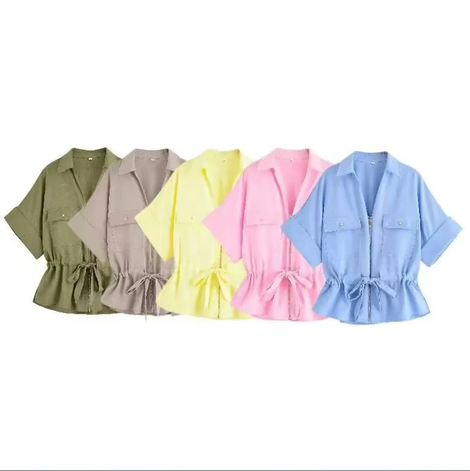 Short Sleeve Lapel Collar With Pockets Loose Blouse Women Adjustable Drawstring Waist Shirt Streetwear Lady Shirts
Short Sleeve Lapel Collar With Pockets Loose Blouse Women Adjustable Drawstring Waist Shirt Streetwear Lady Shirts