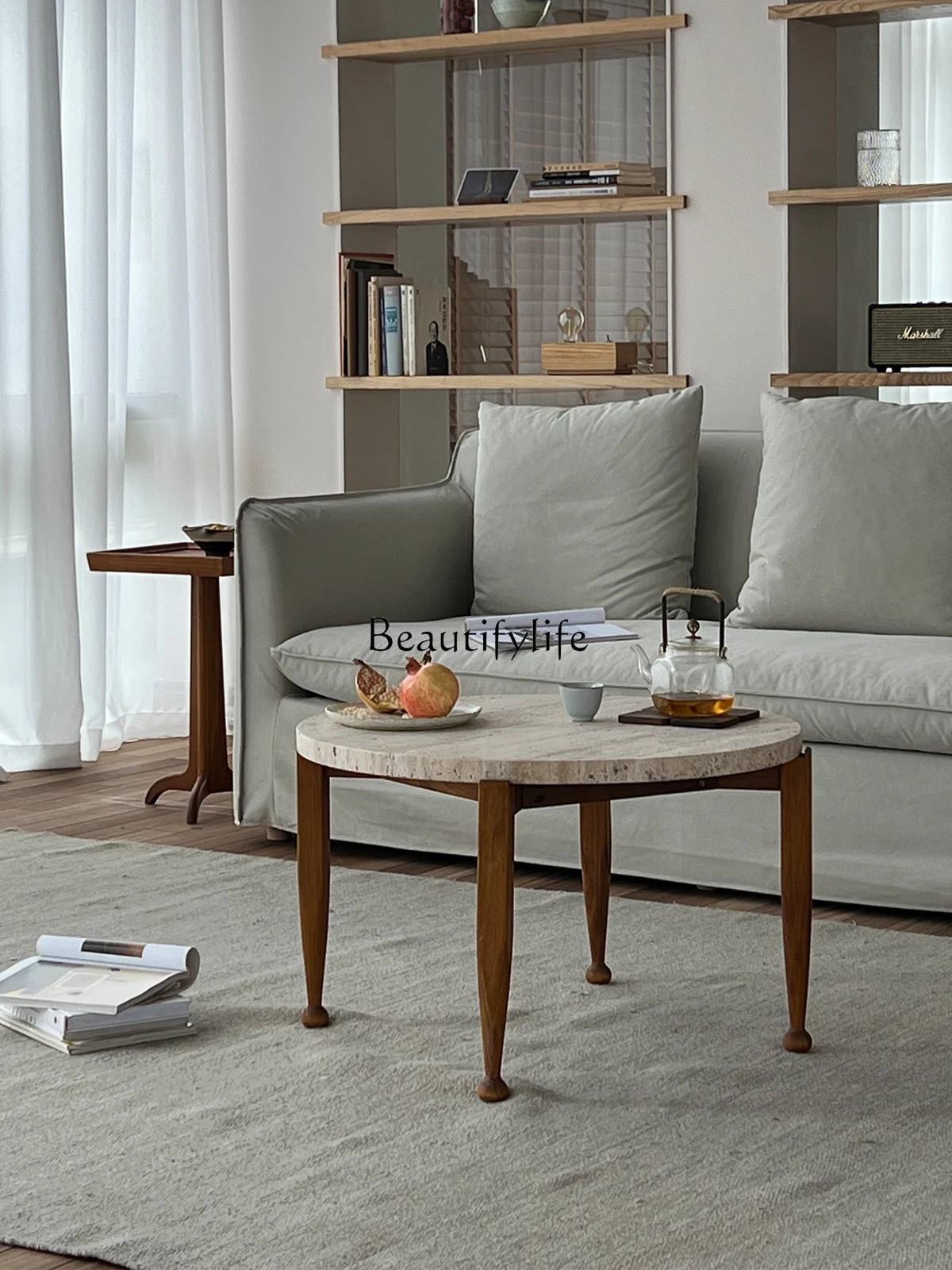 Turkish travertine coffee table natural marble solid wood living room simple stone round coffee table
Turkish travertine coffee table natural marble solid wood living room simple stone round coffee table