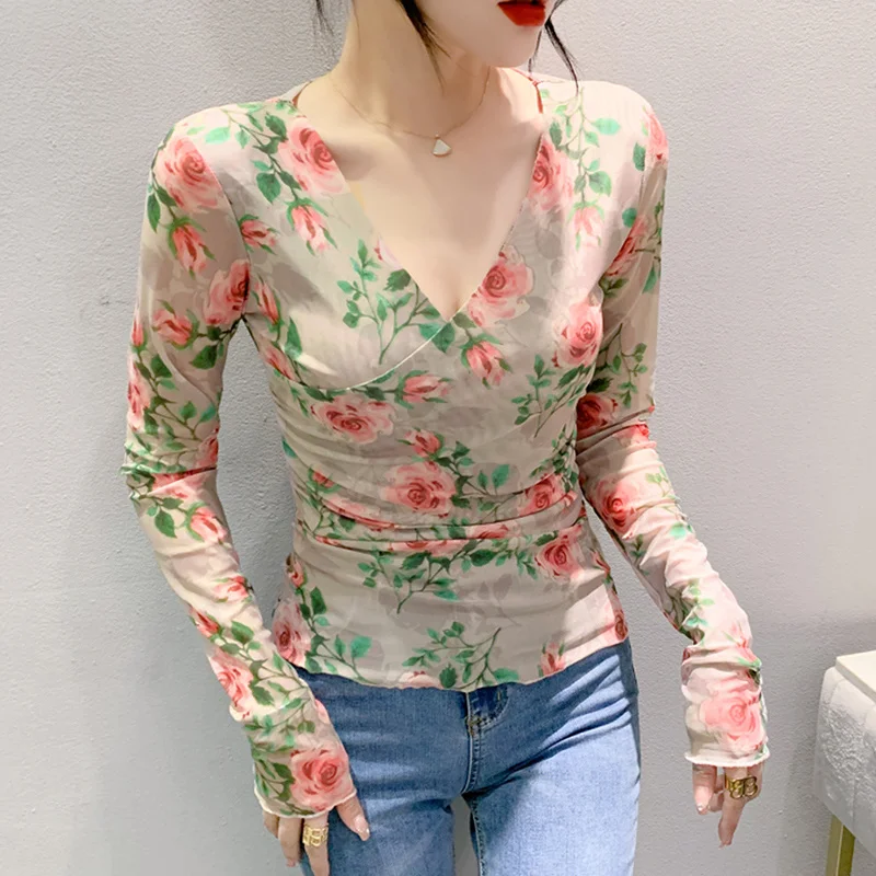 #4209 Flower Printed Mesh T Shirt Women Vintage Mesh T-Shirt Female Long Sleeve Thin Sexy Sunscreen Short Wrap T Shirt Spring
#4209 Flower Printed Mesh T Shirt Women Vintage Mesh T-Shirt Female Long Sleeve Thin Sexy Sunscreen Short Wrap T Shirt Spring