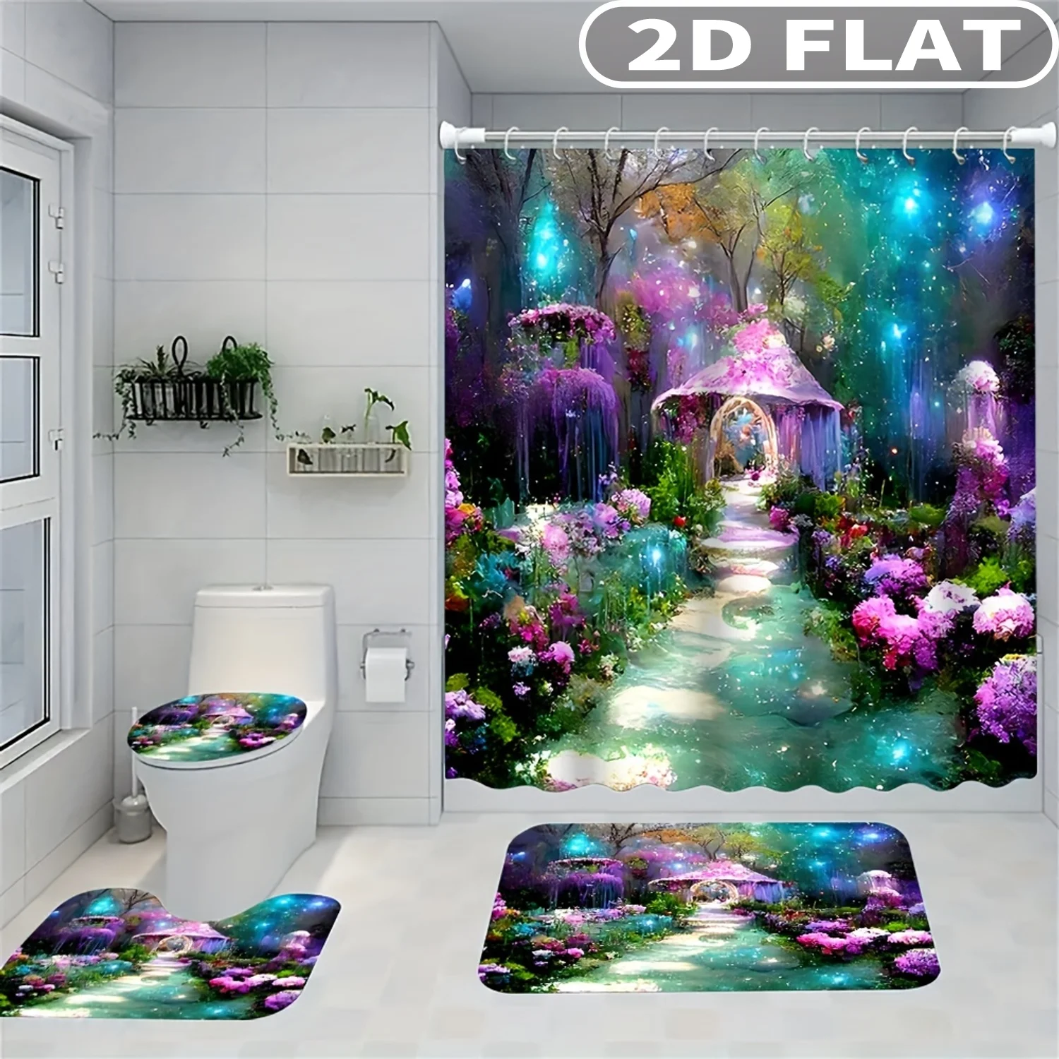 1pc/ 4pcs 2D FLAT Enchanted Forest Pathway Garden Pattern Shower Curtain Set, Accessories with Bath Mat, U-shaped Mat, Toilet L
1pc/ 4pcs 2D FLAT Enchanted Forest Pathway Garden Pattern Shower Curtain Set, Accessories with Bath Mat, U-shaped Mat, Toilet L
