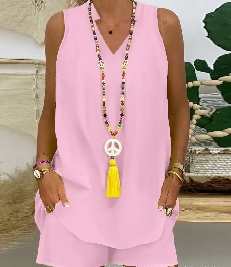 Новый женский однотонный белый, розовый, желтый, повседневный костюм без рукавов с воротником-стойкой, комплекты из двух предметов, женские наряды
Новый женский однотонный белый, розовый, желтый, повседневный костюм без рукавов с воротником-стойкой, комплекты из двух предметов, женские наряды