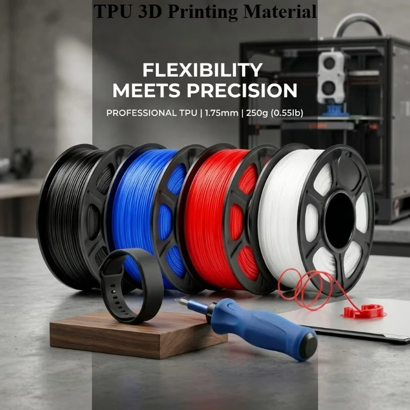TPU 3D Printer Filament, 1.75mm, Dimensional Accuracy +/- 0.02 mm,250g Per Spool, 4colors Black/White/Blue/Red
TPU 3D Printer Filament, 1.75mm, Dimensional Accuracy +/- 0.02 mm,250g Per Spool, 4colors Black/White/Blue/Red