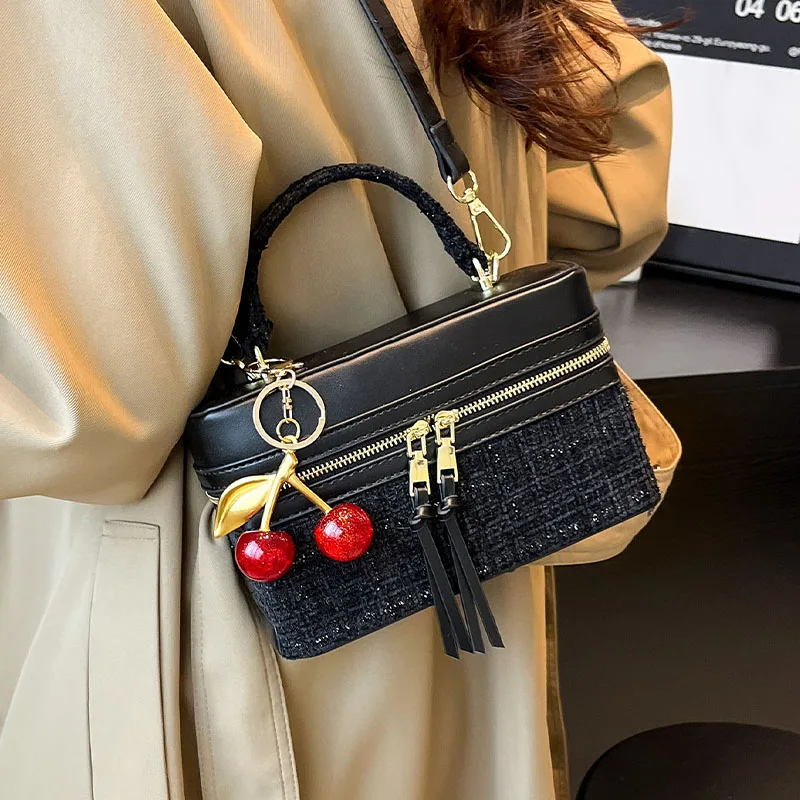 Шерстяная квадратная элитная сумка, осенне-зимняя новая модная сумка на молнии в форме коробки, женские сумки, повседневная прямоугольная корейская популярная сумка