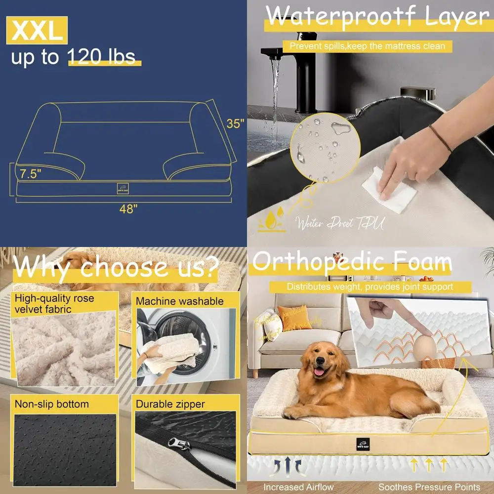 Очень большая ортопедическая кровать для собак из пены с эффектом памяти, моющийся и водонепроницаемый чехол, прочный диван для домашних животных для средних и больших собак (бежевый, XXL)
Очень большая ортопедическая кровать для собак из пены с эффектом памяти, моющийся и водонепроницаемый чехол, прочный диван для домашних животных для средних и больших собак (бежевый, XXL)