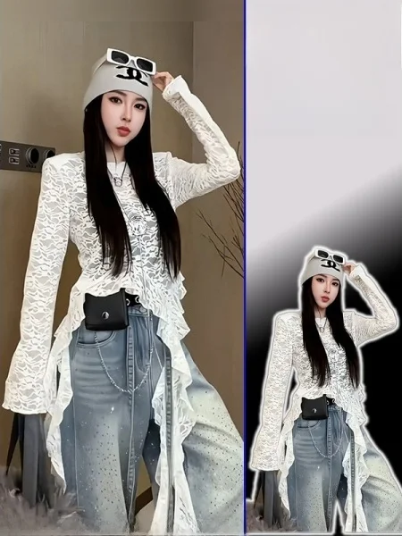 Женская кружевная блузка больших размеров с асимметричным подолом, приталенная, базовый слой, корейский стиль, длинный рукав, весенняя новинка
Женская кружевная блузка больших размеров с асимметричным подолом, приталенная, базовый слой, корейский стиль, длинный рукав, весенняя новинка