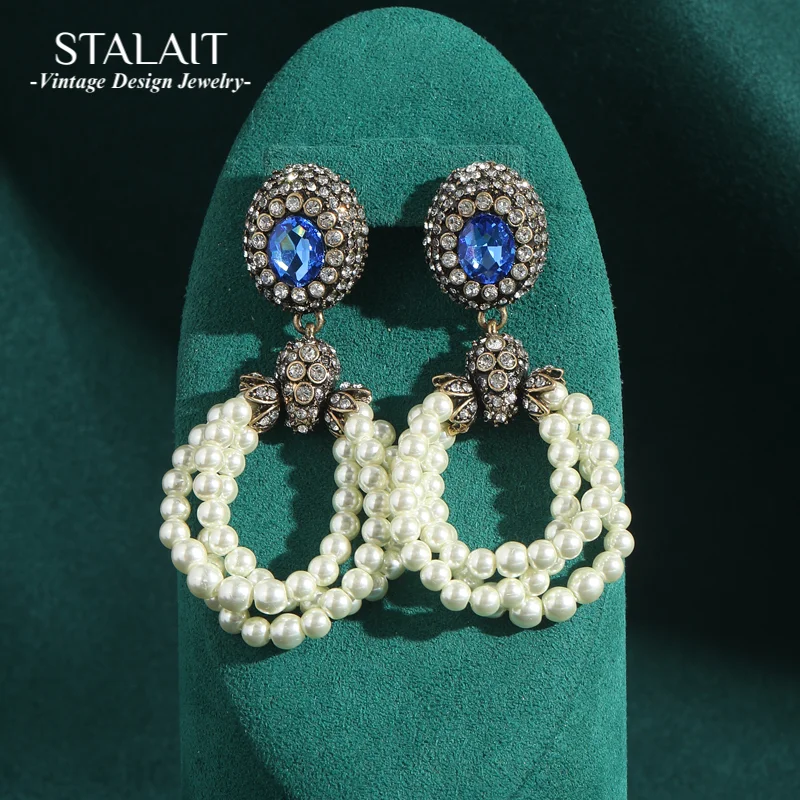 Vintage Circle Drop Pearl Earrings Dangle Freshwater Blue Crystal Antique Gold Color Charm Woman Luxury Accessories Jewelry
Vintage Circle Drop Pearl Earrings Dangle Freshwater Blue Crystal Antique Gold Color Charm Woman Luxury Accessories Jewelry