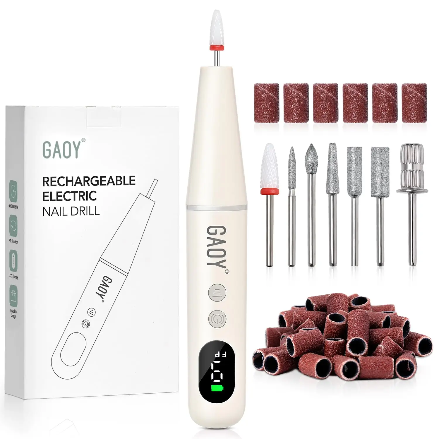 Cordless Electric Nail File, Nail Drill with LED Display for Acrylic Gel Nails, Hand Feet Trimmer Buffer Tool, Milky White
Cordless Electric Nail File, Nail Drill with LED Display for Acrylic Gel Nails, Hand Feet Trimmer Buffer Tool, Milky White