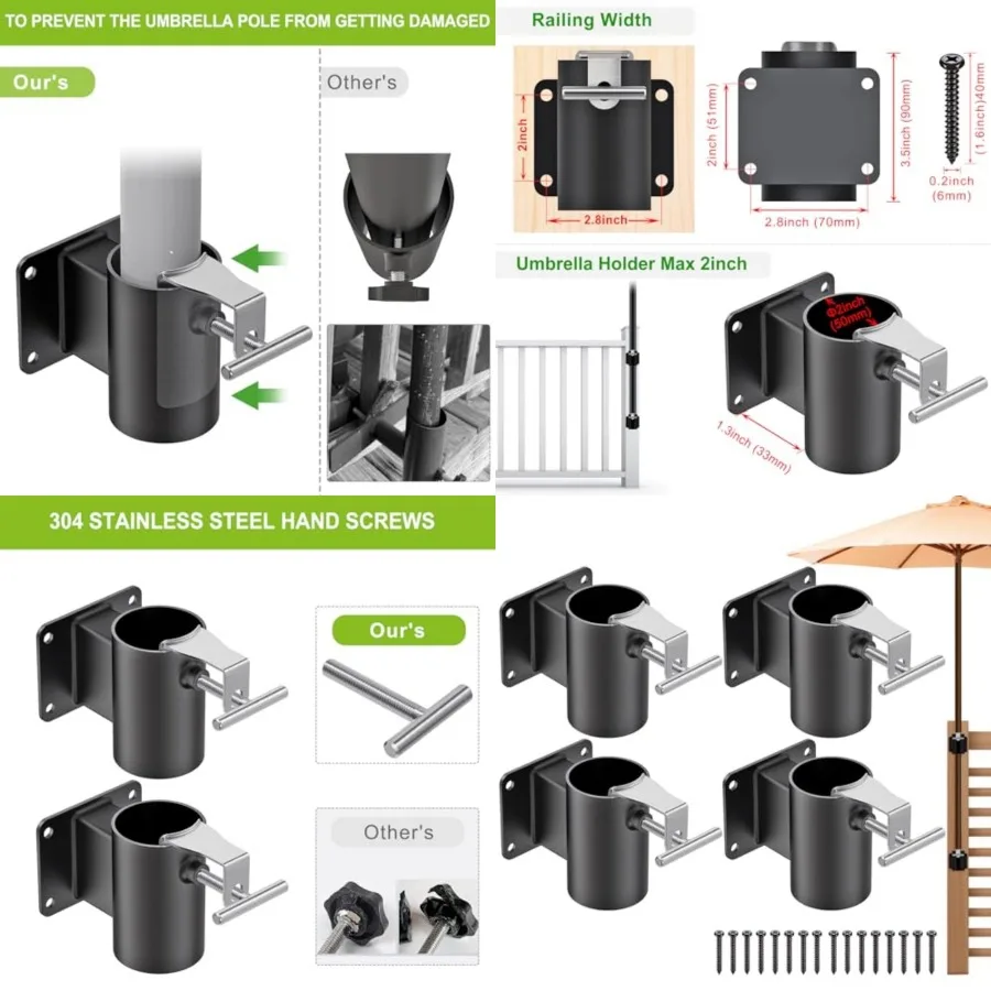 Heavy Duty Deck Railing Umbrella Holder, Patio Umbrella Stand for 1-2 Inch Poles, Space-Saving Design, Secure and Sturdy Flat M
Heavy Duty Deck Railing Umbrella Holder, Patio Umbrella Stand for 1-2 Inch Poles, Space-Saving Design, Secure and Sturdy Flat M