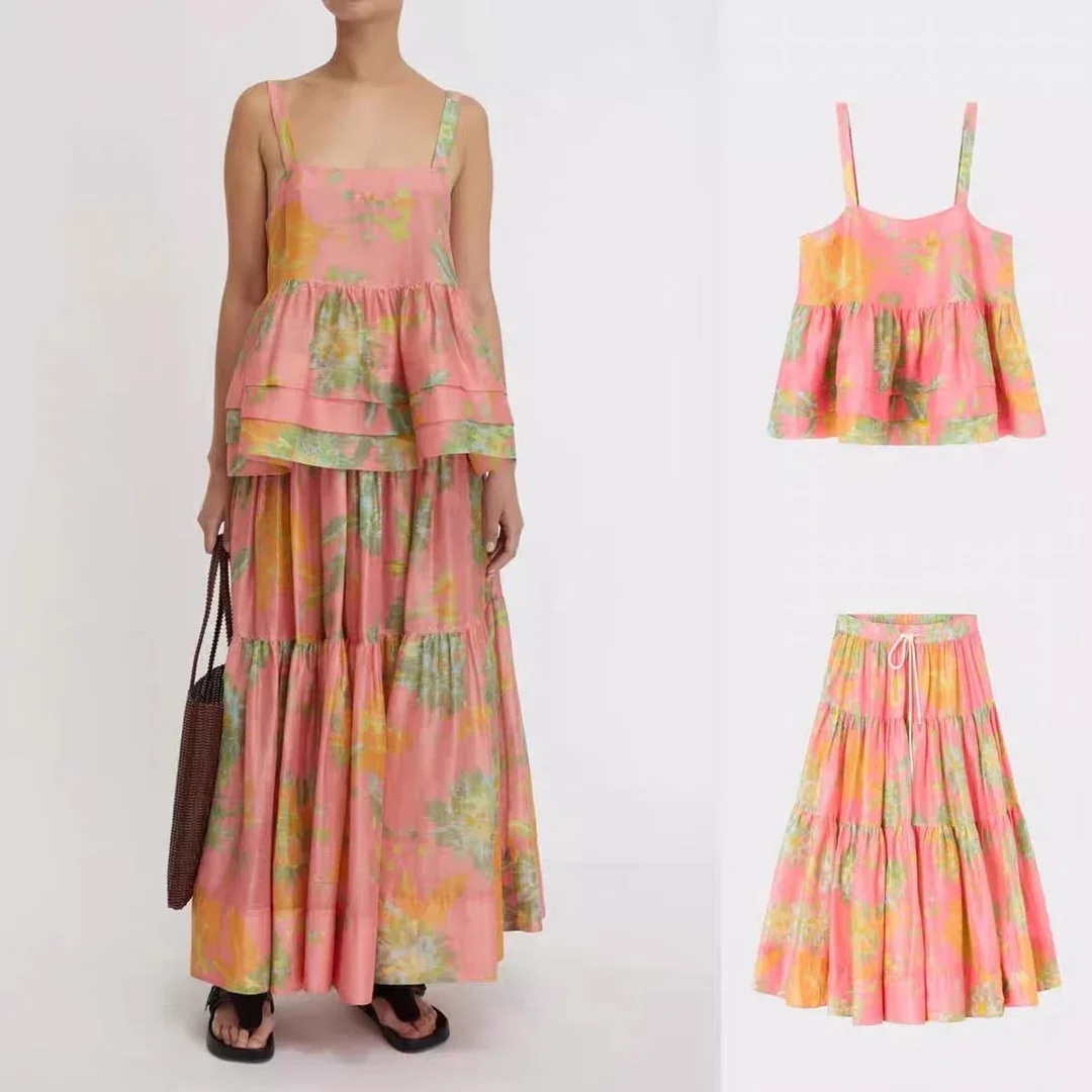 Set for Women 2024 New Summer Silk Linen Flower Printed Square Collar Vintage Sleeveless Camisole or High Waist Loose Long Skirt
Set for Women 2024 New Summer Silk Linen Flower Printed Square Collar Vintage Sleeveless Camisole or High Waist Loose Long Skirt