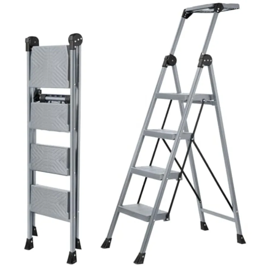 4 Step Ladder, Foldable Step Stool Ladder with Handrails and Tray, 660 lbs Heavy Duty Wide Pedals, Sturdy Steel Folding Ladder
4 Step Ladder, Foldable Step Stool Ladder with Handrails and Tray, 660 lbs Heavy Duty Wide Pedals, Sturdy Steel Folding Ladder