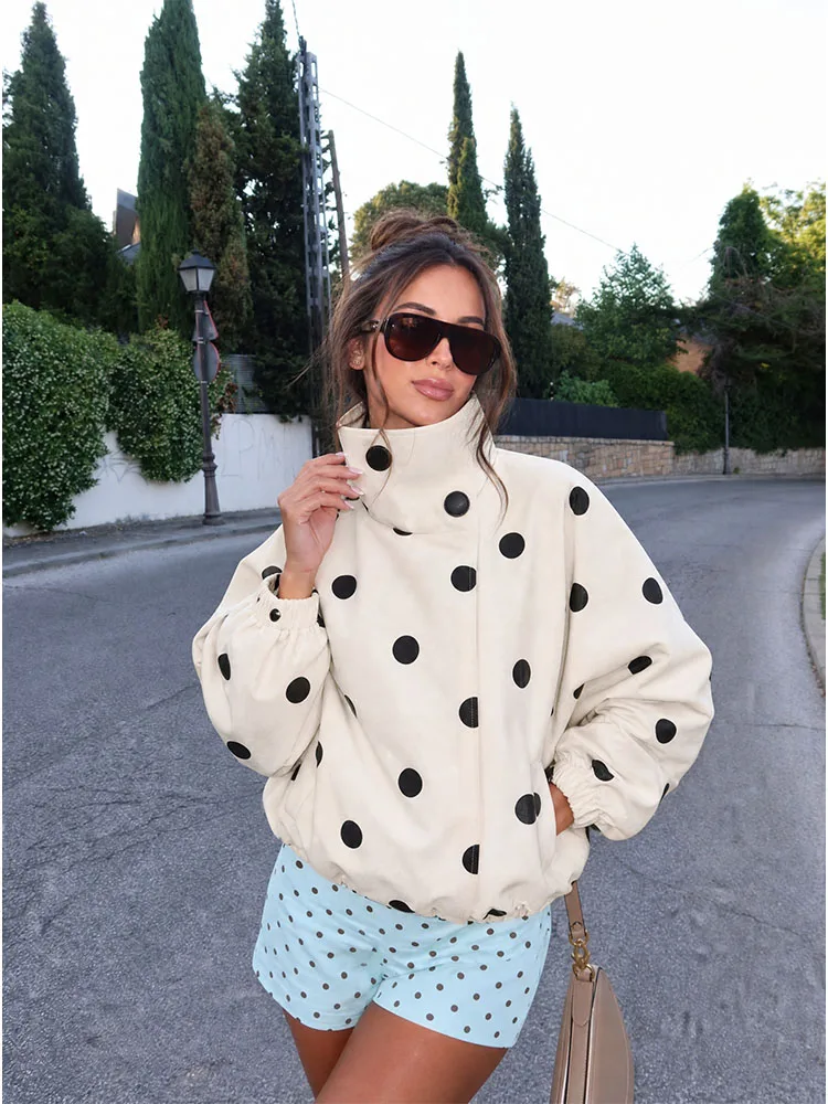HH Y2K Retro Polka Dot Athletic Windbreaker, Women's Stand Collar Zip Up Loose Track Jacket Spring Fall Gym Daily Vacation Wear
HH Y2K Retro Polka Dot Athletic Windbreaker, Women's Stand Collar Zip Up Loose Track Jacket Spring Fall Gym Daily Vacation Wear
