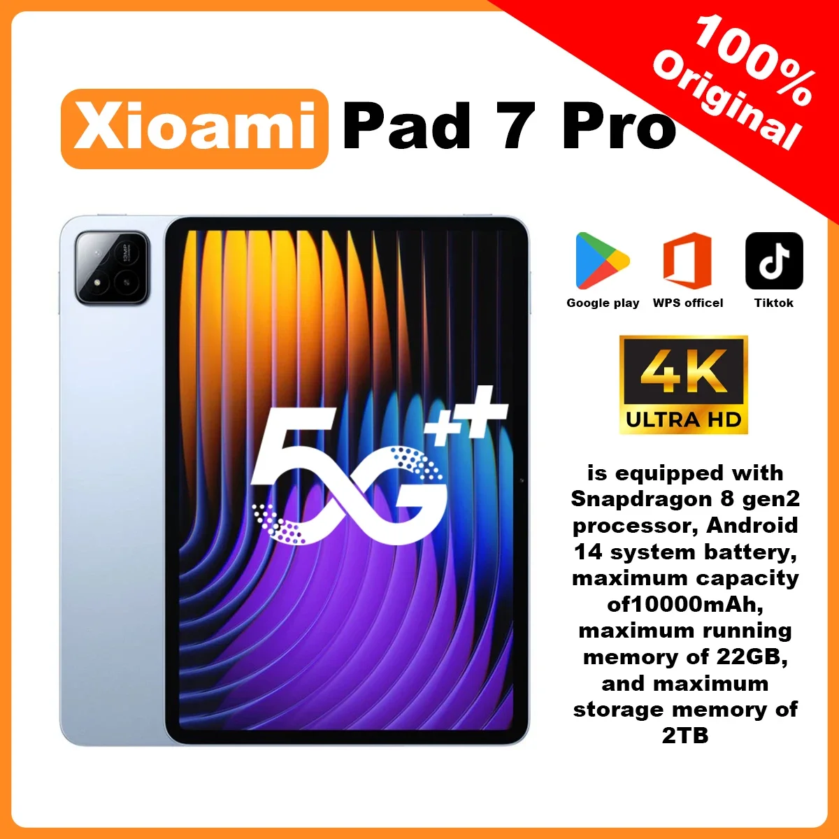2024 Original Pad 7Pro Tablet 11inch HD 4K Pulgadas Snapdragon8gen Android14 22GB + 2T 10000mAh 5G Dual SIM WiFi GPS Tablet PC
2024 Original Pad 7Pro Tablet 11inch HD 4K Pulgadas Snapdragon8gen Android14 22GB + 2T 10000mAh 5G Dual SIM WiFi GPS Tablet PC