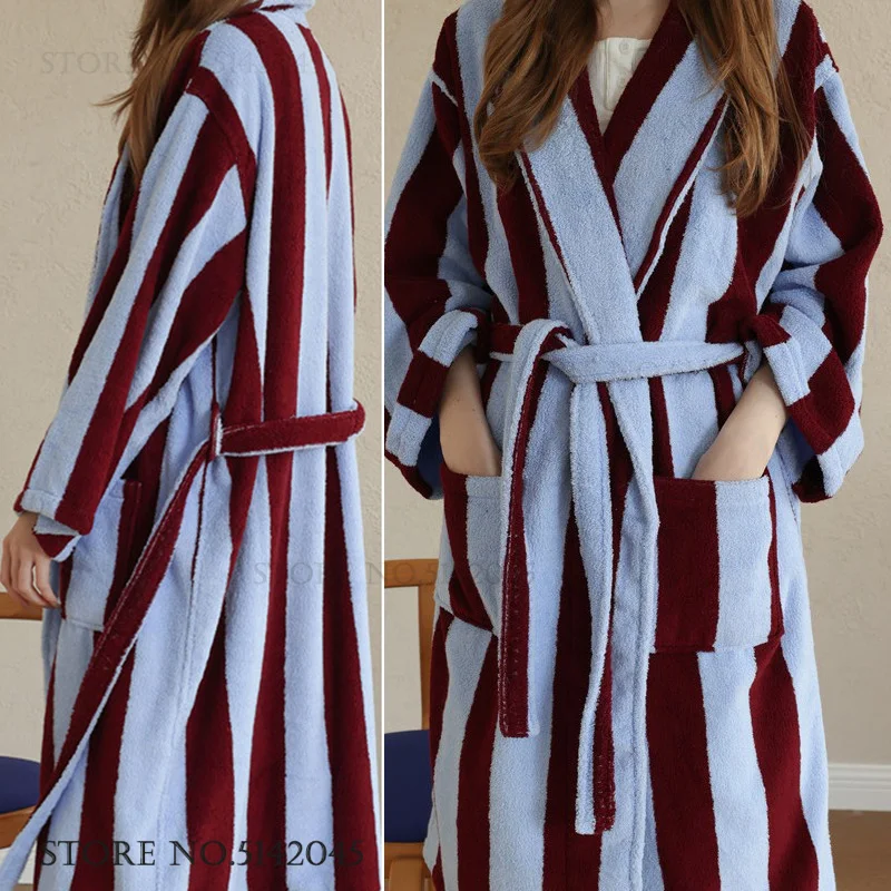 Vintage Stripe Female Kimono Robe Sleepwear 100% Cotton Towel Long Bathrobe Night Dress Autumn Winter New Couple Homewear Pajama
Vintage Stripe Female Kimono Robe Sleepwear 100% Cotton Towel Long Bathrobe Night Dress Autumn Winter New Couple Homewear Pajama