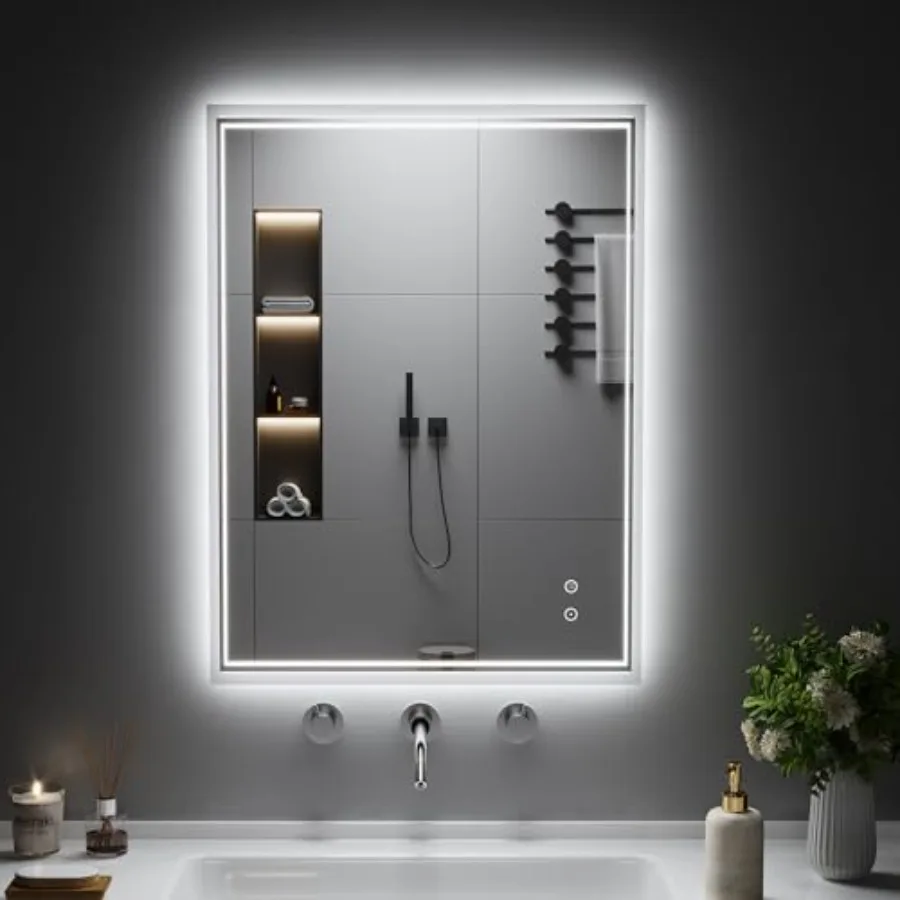 Светодиодное зеркало для ванной 24x32 дюйма с подсветкой, IP44, защита от запотевания, 3 цвета, регулируемая яркость, функция памяти
Светодиодное зеркало для ванной 24x32 дюйма с подсветкой, IP44, защита от запотевания, 3 цвета, регулируемая яркость, функция памяти