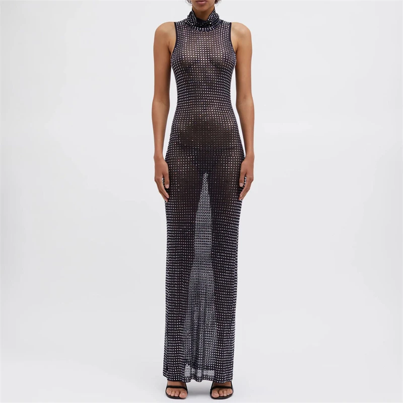 Spring and summerNew women's round neck sleeveless hollowed-outDress y2k high quality fashion luxury gauze rhinestone long dress
Spring and summerNew women's round neck sleeveless hollowed-outDress y2k high quality fashion luxury gauze rhinestone long dress