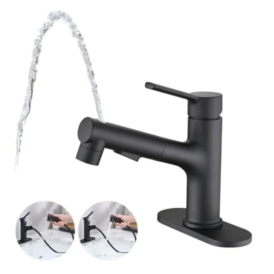 Bathroom Sink Faucet with Pull Out Sprayer, Single Handle Modern Bathroom Basin Faucet with Pop-up Sink Drain Stopper and Deck
Bathroom Sink Faucet with Pull Out Sprayer, Single Handle Modern Bathroom Basin Faucet with Pop-up Sink Drain Stopper and Deck