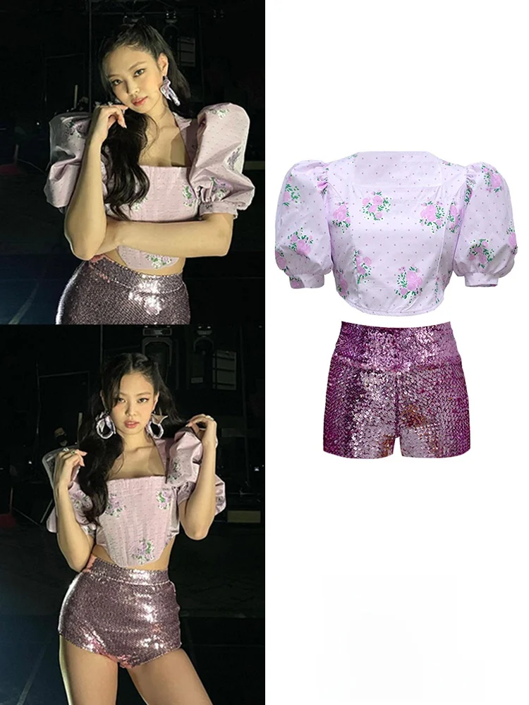 Jisoo Floral Print Bubble Sleeve Short Top Sexy Spring Summer Concert Fashion Women's Set Casual Work Uniform
Jisoo Floral Print Bubble Sleeve Short Top Sexy Spring Summer Concert Fashion Women's Set Casual Work Uniform